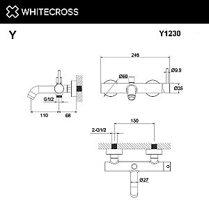 Смеситель для ванны WhiteCross Y Y1230BL черный матовый купить в интернет-магазине сантехники Sanbest
