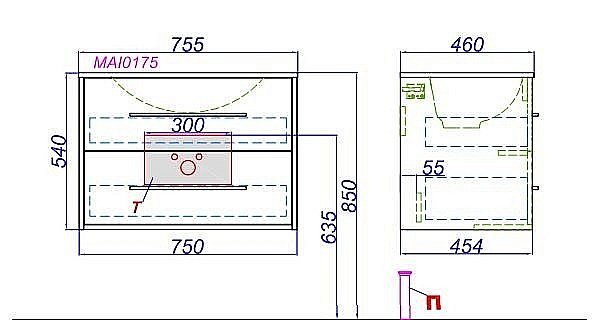 Тумба с раковиной Aqwella Майами 75 дуб сонома для ванной в интернет-магазине Sanbest