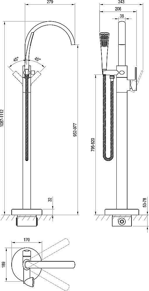 Смеситель для ванны Ravak Freedom X070435 черный купить в интернет-магазине сантехники Sanbest