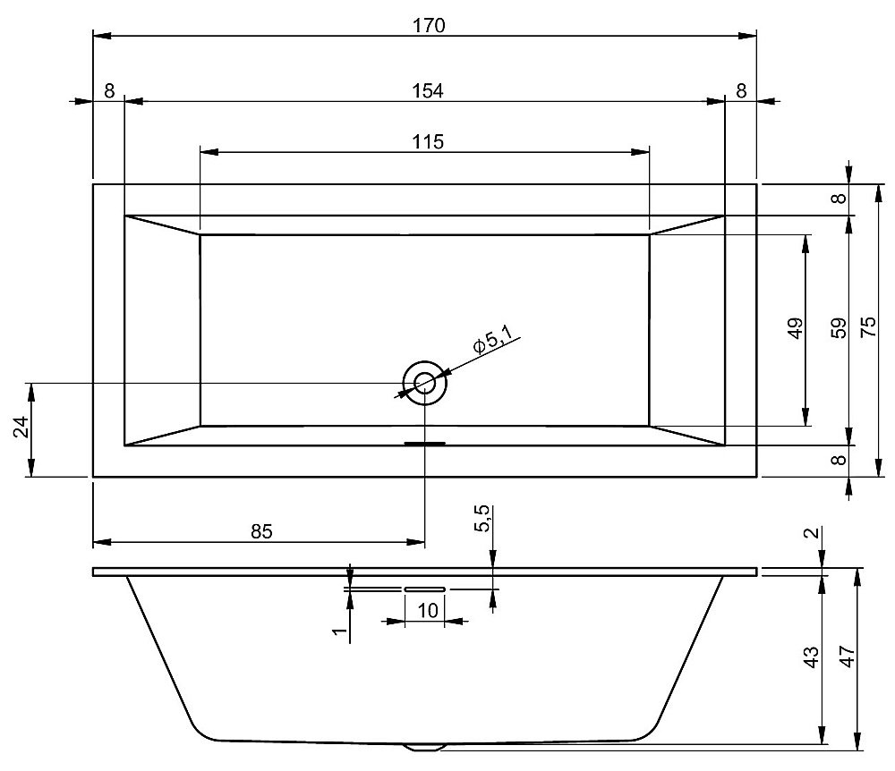 Акриловая ванна Riho Rething Cubic 170x75 B105001005 белая купить в интернет-магазине Sanbest