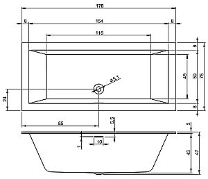 Акриловая ванна Riho Rething Cubic 170x75 B105001005 белая купить в интернет-магазине Sanbest