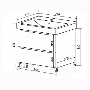 Тумба с раковиной Azario LOTOS 70/2 Н CS00081973 белая/дуб для ванной в интернет-магазине Sanbest