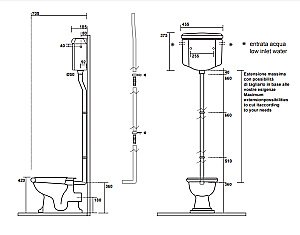 Унитаз напольный Kerasan Retro 1011 с высоким бачком 1080 Белый/бронза купить в интернет-магазине Sanbest