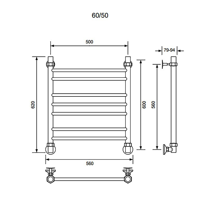 Полотенцесушитель водяной Veconi Voga V6050B черный купить в интернет-магазине сантехники Sanbest