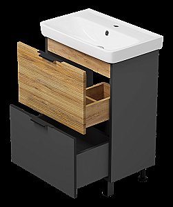 Тумба с раковиной Misty Форест - 60 Э-Фор-07060-0219-2Я светлое дерево/серый для ванной в интернет-магазине Sanbest