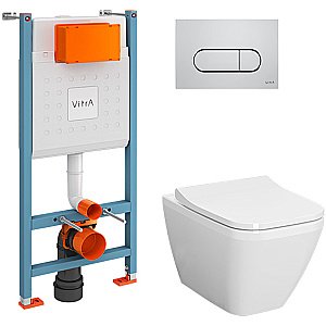 Унитаз подвесной Vitra Integra Square 9856B003-7207 безободковый с инсталляцией, с крышкой микролифт, кнопка хром купить в интернет-магазине Sanbest