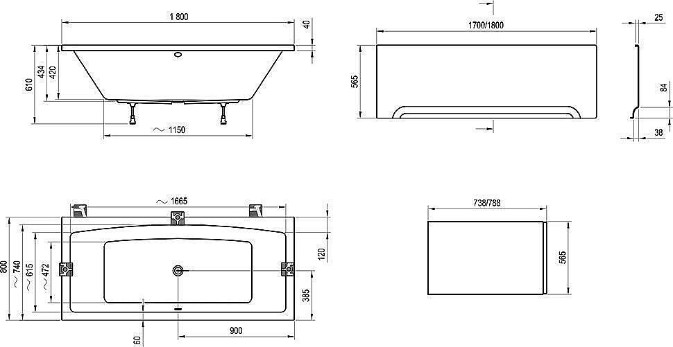 Ванна акриловая Ravak Formy 02 180x80 белая купить в интернет-магазине Sanbest