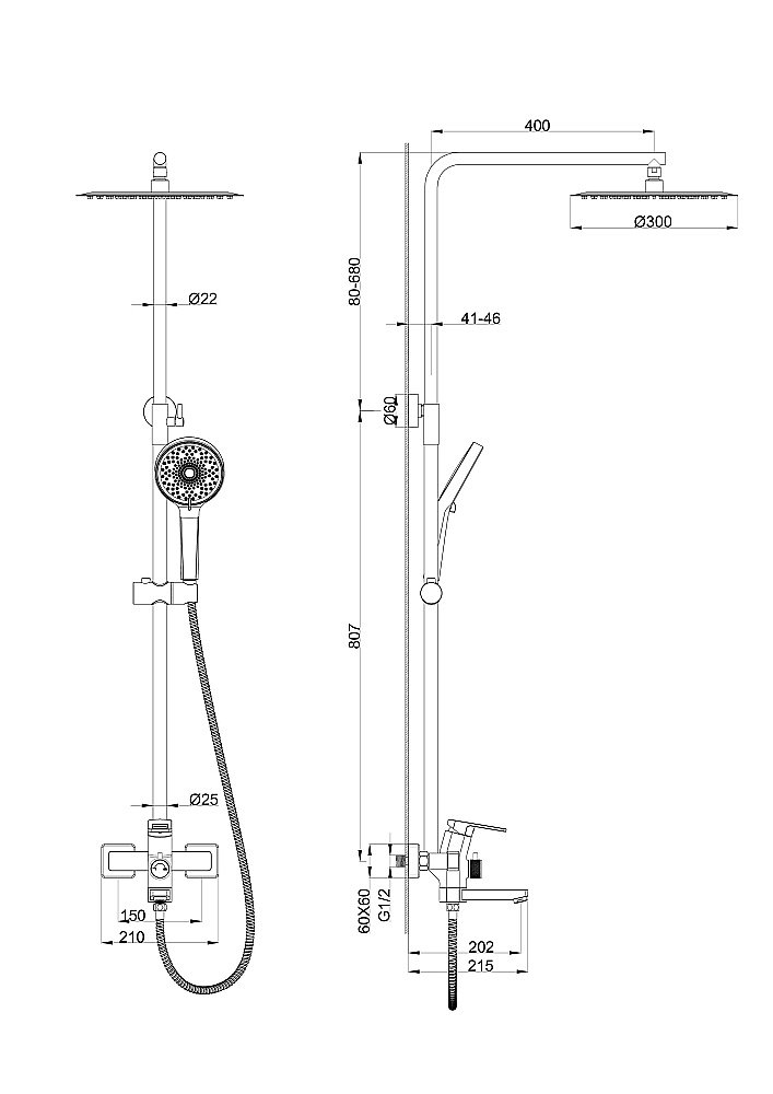 Душевая система WONZON & WOGHAND FRAME, Хром (WW-88739010-CR) купить в интернет-магазине сантехники Sanbest