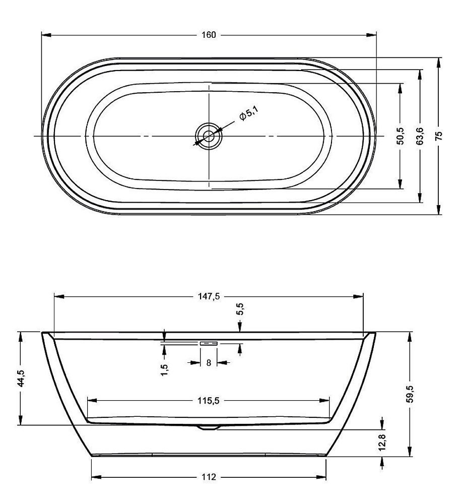 Ванна акриловая Riho Inspire 160x75 купить в интернет-магазине Sanbest