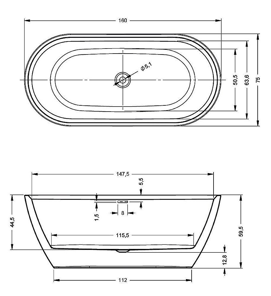 Акриловая ванна Riho Inspire 160x75 B091001005 белая купить в интернет-магазине Sanbest
