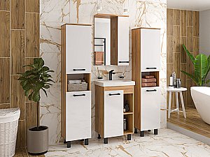 Тумба с раковиной Misty Крафт - 50 П-Кра-07050-011 белый/светлое дерево для ванной в интернет-магазине Sanbest