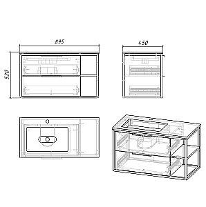 Тумба с раковиной Grossman ЛОФТ 1090012 90 веллингтон/металл черный для ванной в интернет-магазине Sanbest