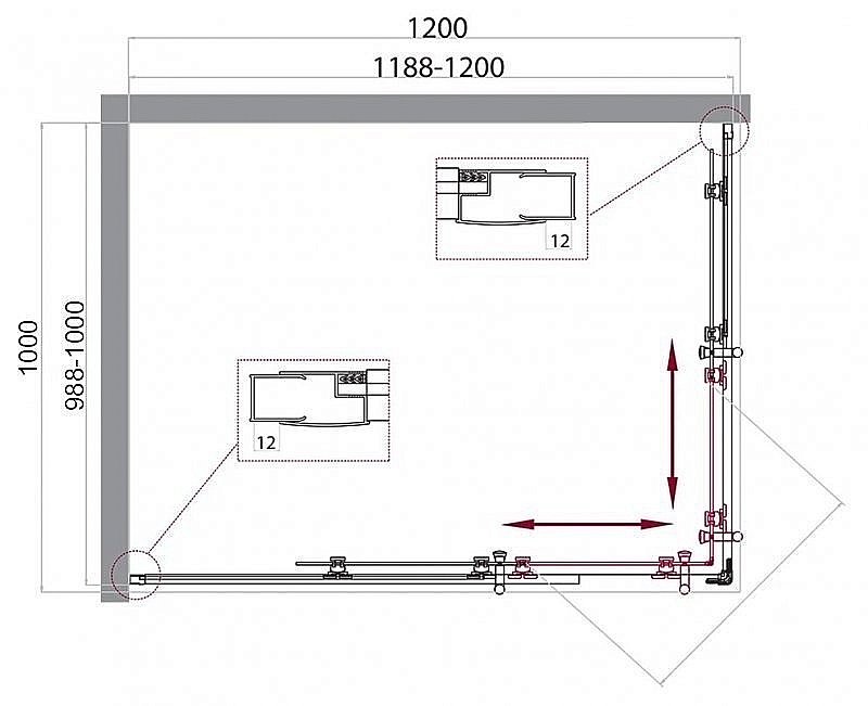 Душевой уголок BelBagno UNO 195-AH-2 120x100 прозрачный/хром купить в интернет-магазине Sanbest