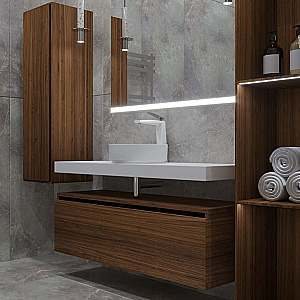 Тумба с раковиной и столешницей Armadi Art Flat 120 2 ящика, темный дуб для ванной в интернет-магазине Sanbest