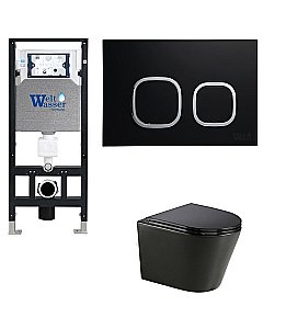 Унитаз с инсталляцией WeltWasser AMBERG 506+SALZBACH 043 GL-BL+AMBERG RD-BL черный/кнопка черная, безободковый, с крышкой микролифт, слив торнадо купить в интернет-магазине Sanbest