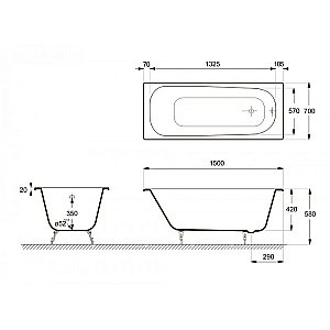 Ванна чугунная Delice Continental Elite DLR230612R-AS 150х70 белая купить в интернет-магазине Sanbest