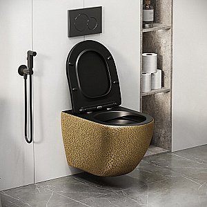 Унитаз подвесной Grossman Color GR-4411GBLS безободковый, с крышкой микролифт, золото/декор купить в интернет-магазине Sanbest