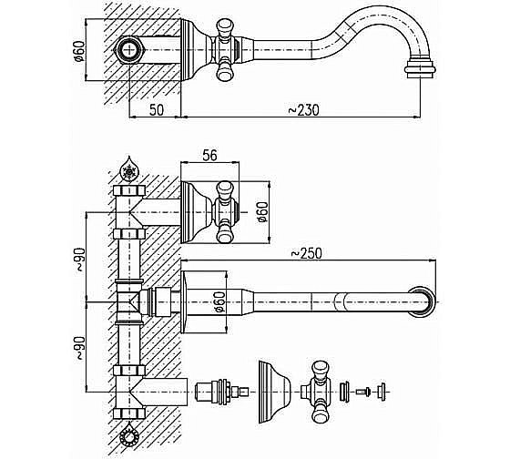 Смеситель для раковины Rav-Slezak MORAVA RETRO MK131Z золото купить в интернет-магазине сантехники Sanbest
