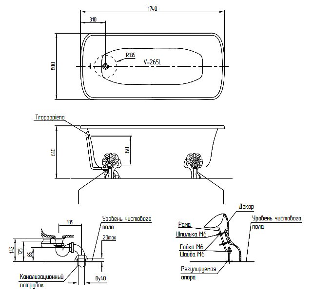Ванна Migliore Olivia на лапах MIGLIORE 24628 174х83 белая,бронза купить в интернет-магазине Sanbest