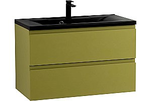 Тумба с раковиной Art&Max Bianchi 750-2C-SO-OM + 750-MR-FP-Nero 75 оливковая матовая для ванной в интернет-магазине Sanbest