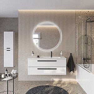 Тумба с раковиной Cezares ECO-CER-N 120 ECO-CER-N-1200-2C-SO-BL белая глянцевая левая/правая для ванной в интернет-магазине Sanbest