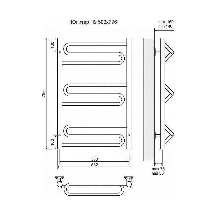 Полотенцесушитель электрический Terminus Юпитер П9 500x796 левый/правый купить в интернет-магазине сантехники Sanbest