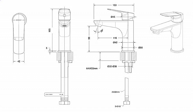 Смеситель для раковины Bravat Rhein F1429564BW-9-ENG купить в интернет-магазине сантехники Sanbest