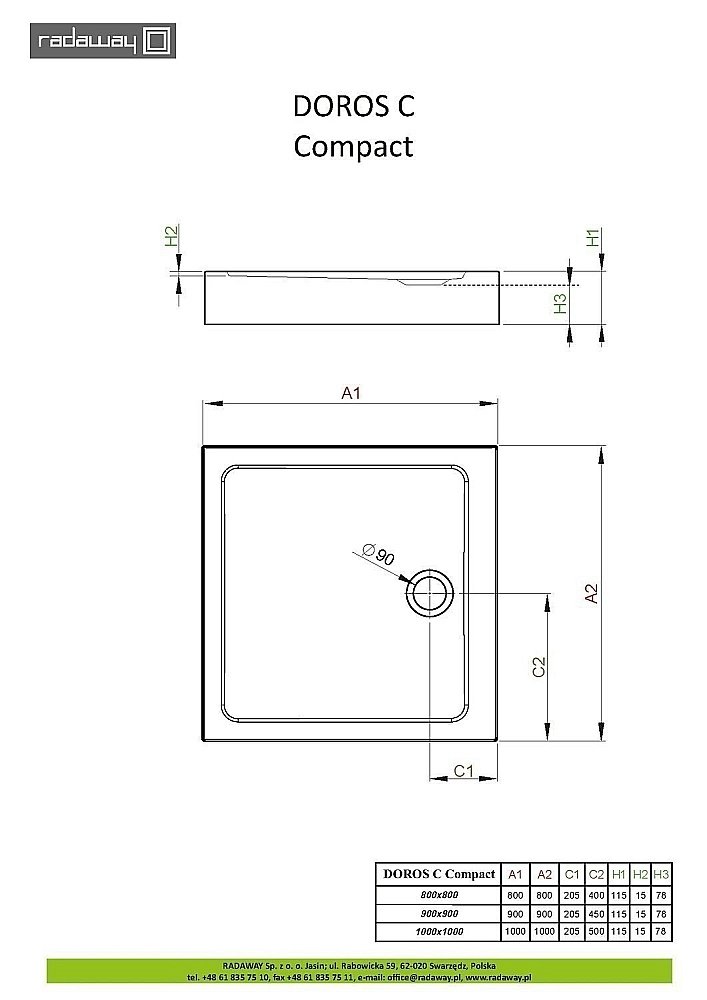 Душевой поддон Radaway Doros C Compact SDRC9090-05 90x90 белый купить в интернет-магазине Sanbest