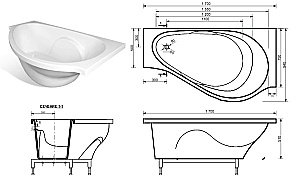 Ванна Эстет Грация 170x94 цвет по RAL c блестками купить в интернет-магазине Sanbest