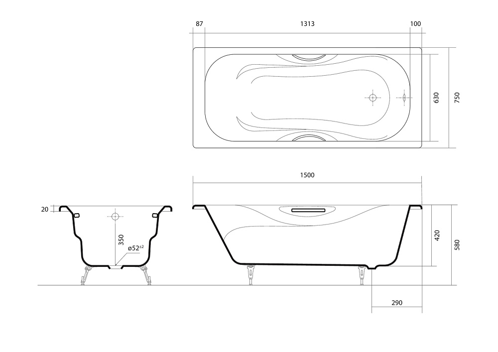 Ванна Aquatek Гамма 150x75 AQ8050FH-00 белая купить в интернет-магазине Sanbest