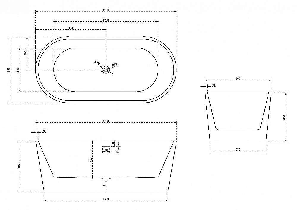 Акриловая ванна Abber AB9209MB 170x80 купить в интернет-магазине Sanbest