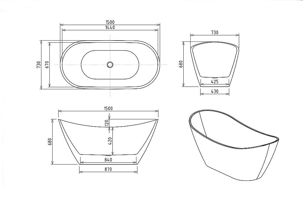 Акриловая ванна Royal Bath WAVE RB610100BL 150х73 белый купить в интернет-магазине Sanbest