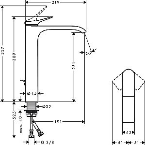 Смеситель для раковины Hansgrohe Vivenis 75040000 купить в интернет-магазине сантехники Sanbest