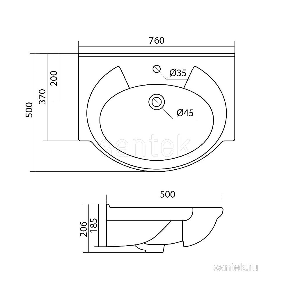 Раковина мебельная Santek Байкал 76 1.WH11.0.259 белая купить в интернет-магазине Sanbest