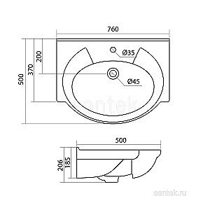 Раковина мебельная Santek Байкал 76 1.WH11.0.259 белая купить в интернет-магазине Sanbest