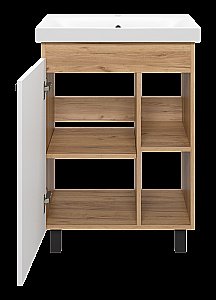 Тумба с раковиной Misty Крафт - 60 П-Кра-07060-011 белый/светлое дерево для ванной в интернет-магазине Sanbest