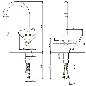 Смеситель для кухни PAINI Cox 78CR6433VL2KM хром купить в интернет-магазине сантехники Sanbest