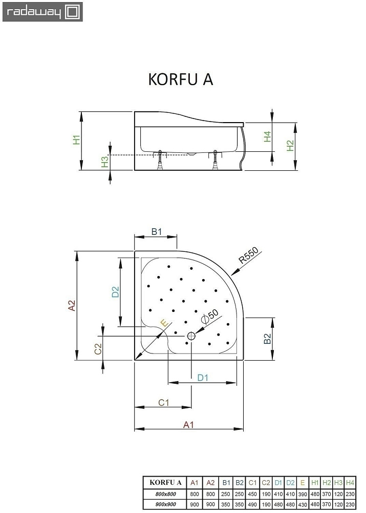 Душевой поддон Radaway Korfu A 90x90 купить в интернет-магазине Sanbest