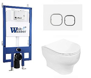 Унитаз с инсталляцией WeltWasser BAMBERG 545+ERLENBACH 004 GL-WT+BAMBERG WT белый/кнопка белая, безободковый, с крышкой микролифт купить в интернет-магазине Sanbest