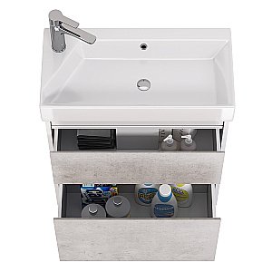 Тумба с  раковиной подвесная/напольная Dreja SLIM 65 белый глянец/бетон для ванной в интернет-магазине Sanbest