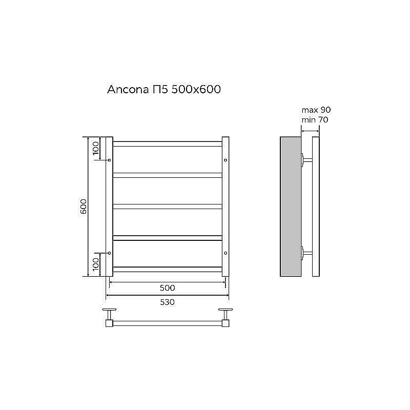 Полотенцесушитель водяной Azario Ancona 500/600 AZ83878G графит купить в интернет-магазине сантехники Sanbest