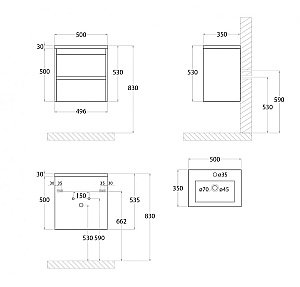Тумба с раковиной Art&Max Family-M 50 подвесная, дуб харбор золотой для ванной в интернет-магазине Sanbest
