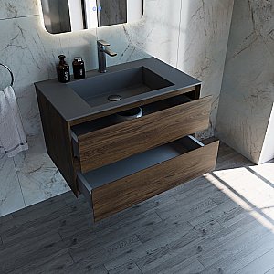 Тумба с раковиной Vincea Luka 80 VMC-2L800CO/VCB-13800G тёмный дуб/раковина серая для ванной в интернет-магазине Sanbest