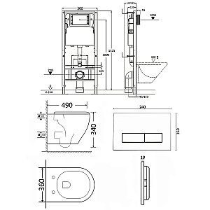 Унитаз подвесной Orange CI07-150W+APB244 безободковый, с крышкой микролифт, с инсталляцией, белый/кнопка черная купить в интернет-магазине Sanbest