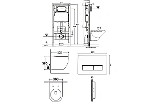 Унитаз подвесной Agger ATI09150L+APB255 безободковый, смыв Торнадо, с инсталляцией, с крышкой микролифт, белый/кнопка оружейная сталь матовая купить в интернет-магазине Sanbest