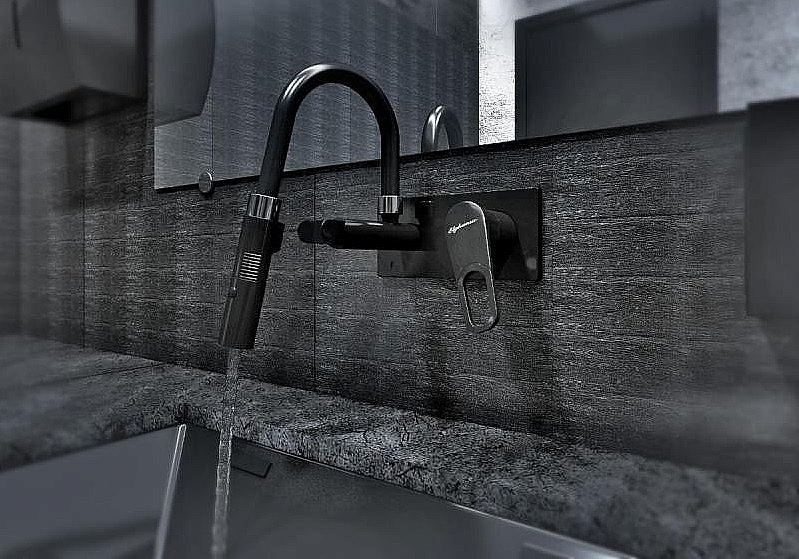 Смеситель для раковины Elghansa Squareline 14Q0191-Black черный купить в интернет-магазине сантехники Sanbest