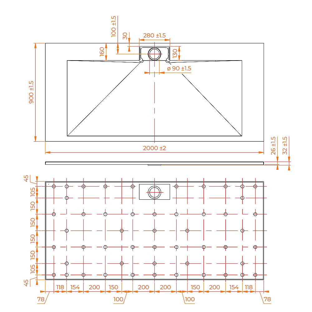 Душевой поддон RGW TKS-Gr 553802920-12 90x200 серый купить в интернет-магазине Sanbest