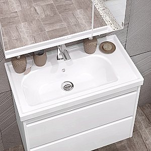 Тумба подвесная с раковиной Опадирис Фреш 70 белая/белое стекло для ванной в интернет-магазине Sanbest