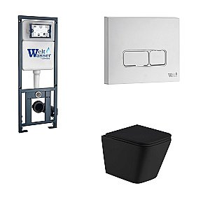 Унитаз с инсталляцией WeltWasser MARBERG 410+GELBACH 043 GL-BL+MAR 410 SE GL-WT черный/кнопка белая, безободковый, с крышкой микролифт, слив торнадо купить в интернет-магазине Sanbest