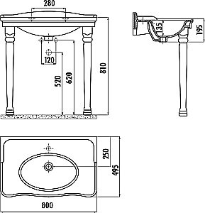 Консоль с раковиной Creavit Antik 80 белая для ванной в интернет-магазине сантехники Sanbest